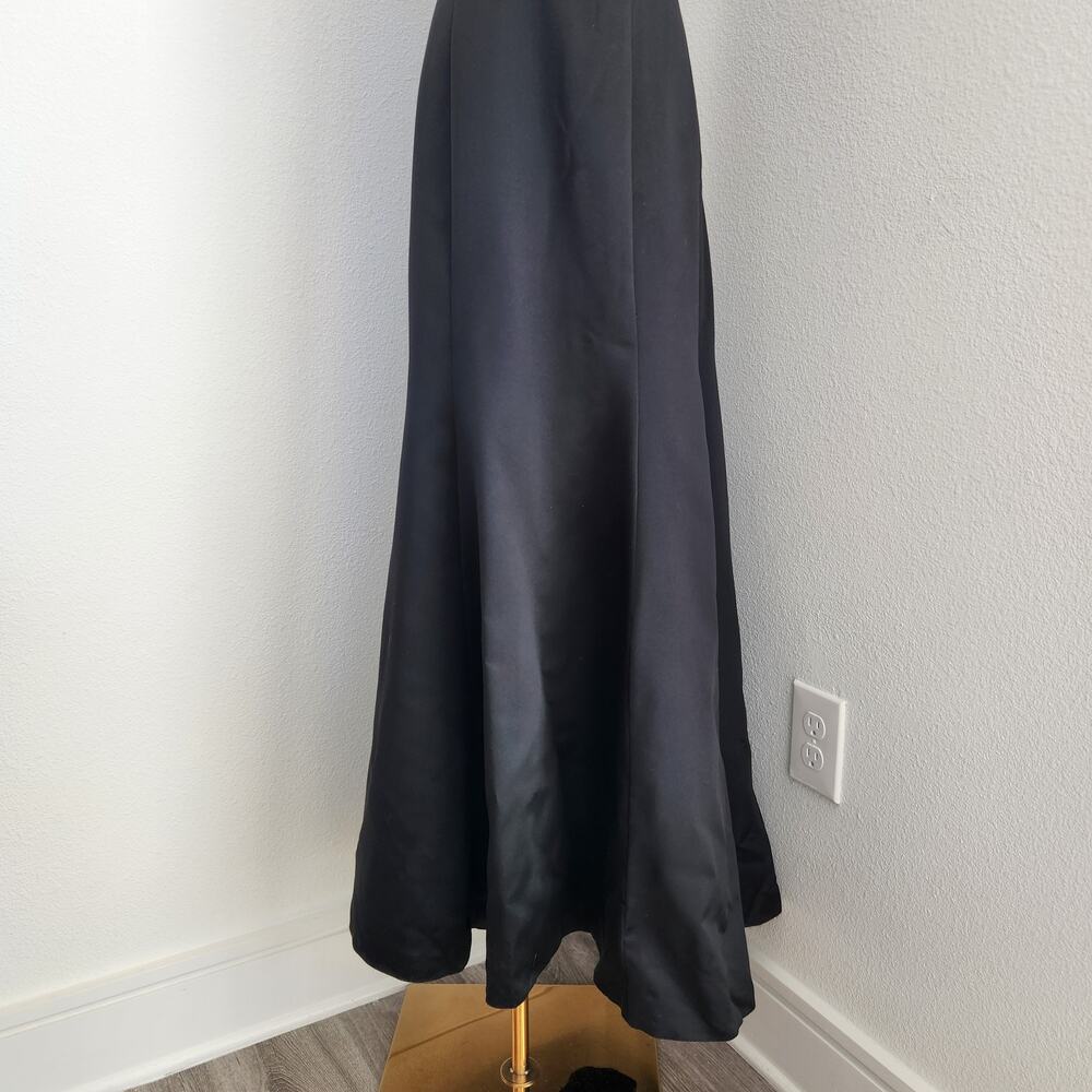 Morilee by Madeline Gardner Black Satin Mermaid Gown V Neck Maxi Dress M - Picture 3 of 14
